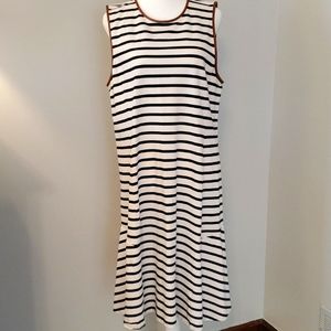 Ralph Lauren Flared White and Black Striped Midi Dress Size XL